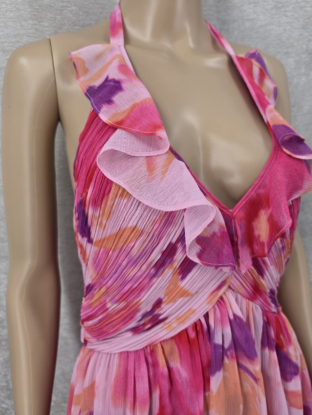 Boston Proper Pink Flowy Ruffle Trim Pleated Halter Top Blouse Fairycore - Picture 2 of 9